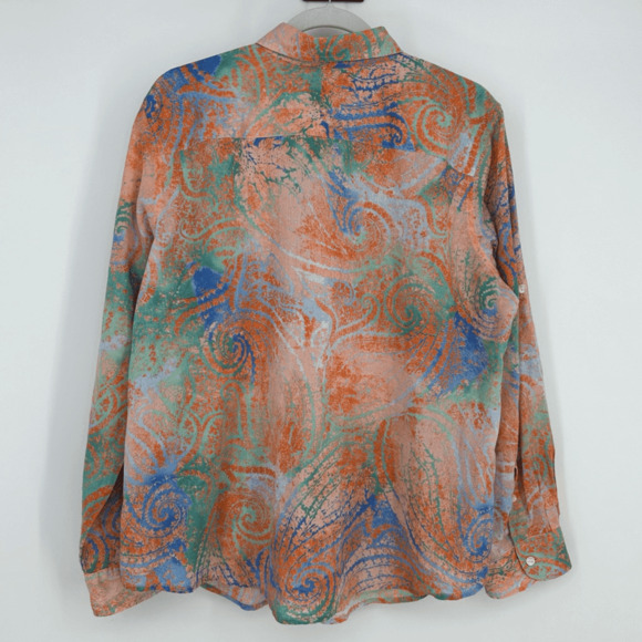 Vintage Ralph Lauren Womens Button Up Shirt 1X Orange Abstract Artsy Western - Picture 8 of 8